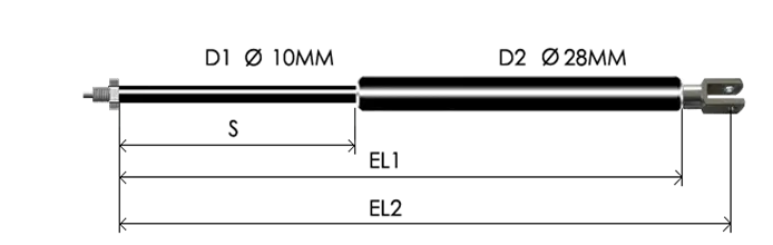 1028-EL part # 1628, Clevis end C10: assembled spring drawing