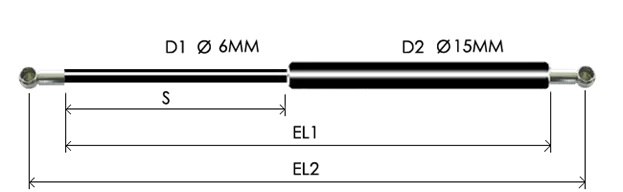0615-GS part # 262, Metal ball socket ends B30: assembled spring drawing