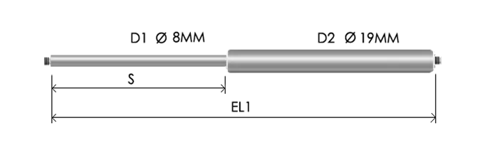 0819-STSL part # 405N, Threaded ends M8x1.25: assembled spring drawing