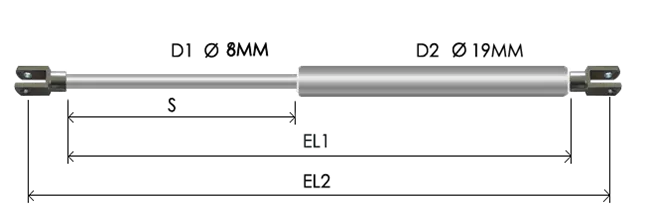 0819-STSL part # 425N, Clevis end C8N: assembled spring drawing