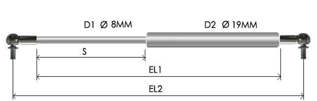 0819-STSL part # 435N, Angle ball joint ends A8N: assembled spring drawing