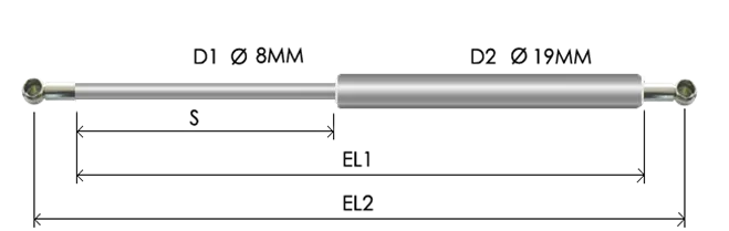 0819-STSL part # 465N, Metal ball socket ends B32N: assembled spring drawing