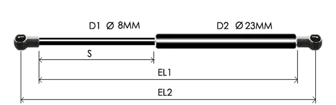 0823-GS part # 555, Metal ball socket ends B8: assembled spring drawing