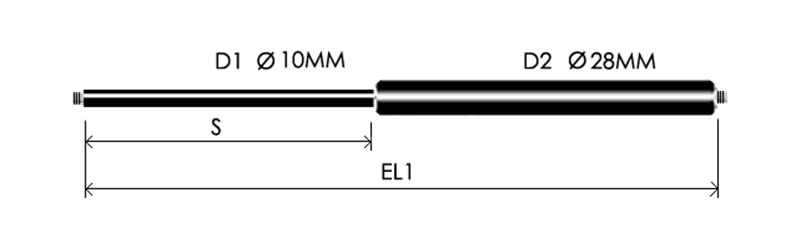 1028-GS part # 608, Threaded ends M8x1.25: assembled spring drawing