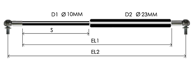 1023-GS part # 635, Angle ball joint ends A8 — assembled spring drawing