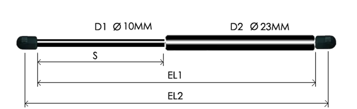 1023-GS part # 645, Nylon ball socket ends P8 — assembled spring drawing