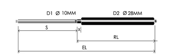1028-GTD part # 677, Threaded ends M8x1.25: assembled spring drawing